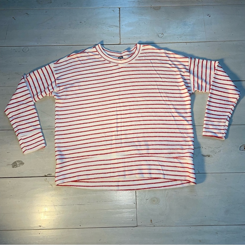 Aerie Women’s Tunic Red White Striped Boxy Fit Sz S Comfortcore Leisure Crewnk